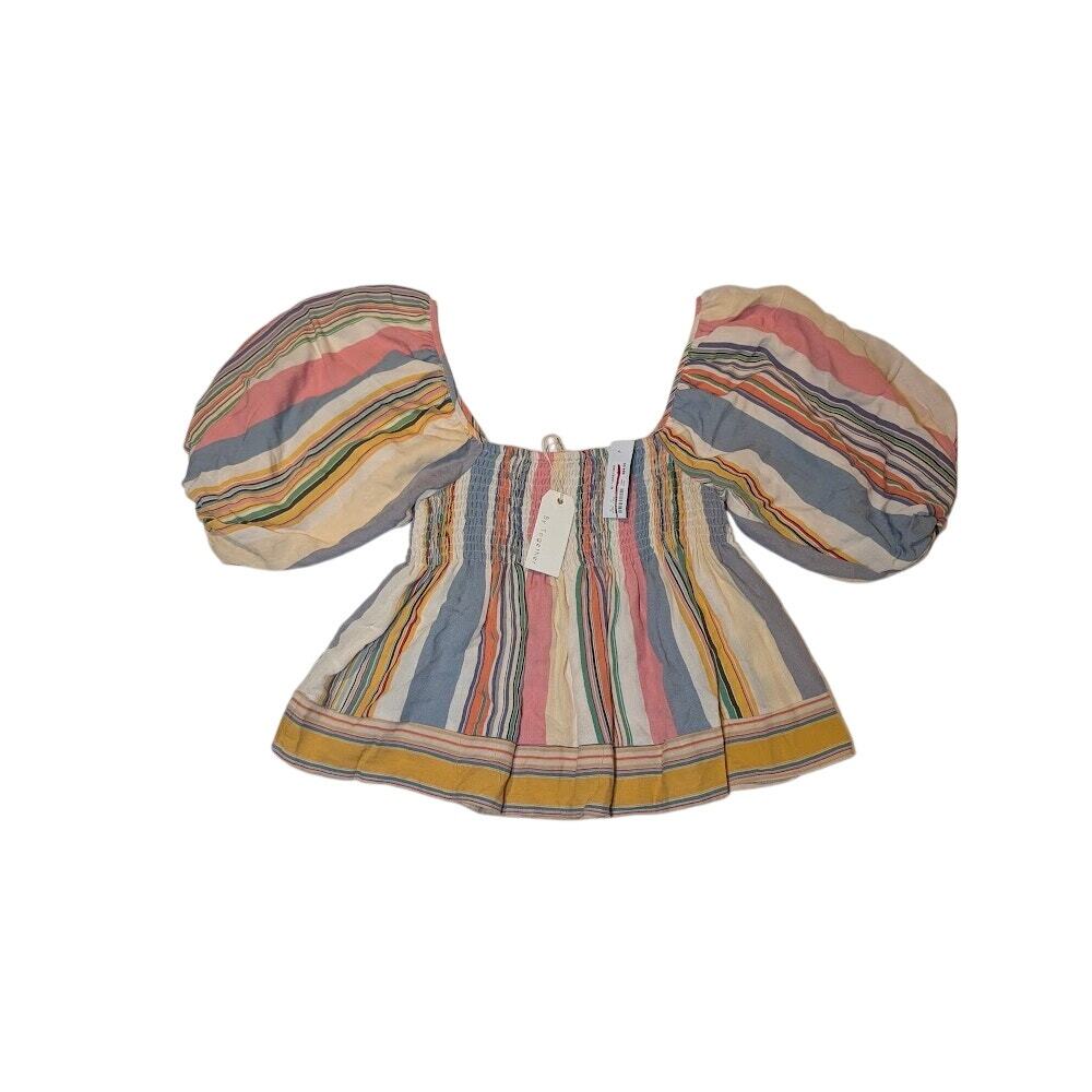 NWT By Together S Women's Babydoll Puff Sleeve Pastel Top Stripes Boho 90s